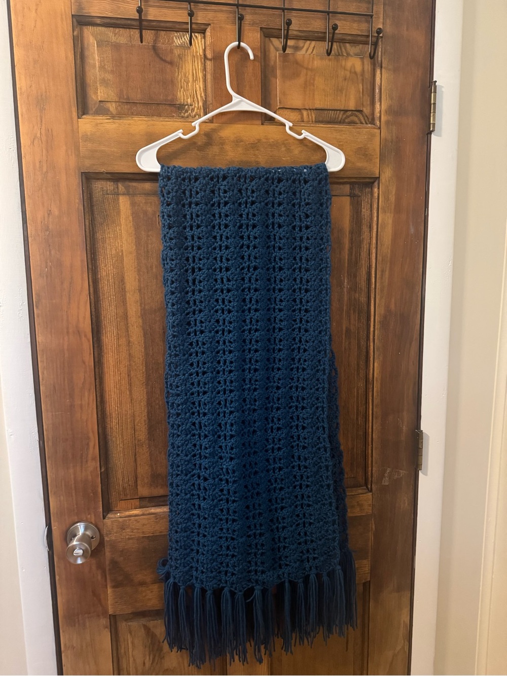 Dark Blue Crochet Fringe Shawl /scarf